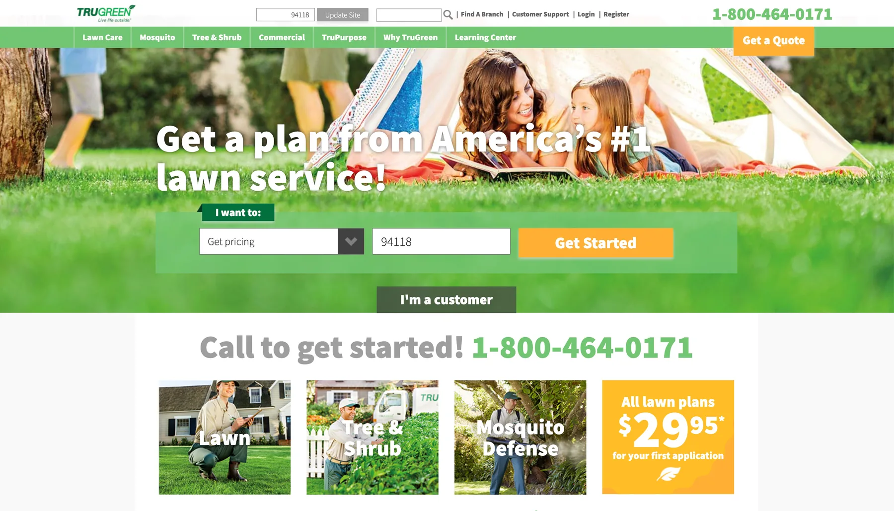 TruGreen website design — interior page of the new site, showing the plan browsing and comparison experience.